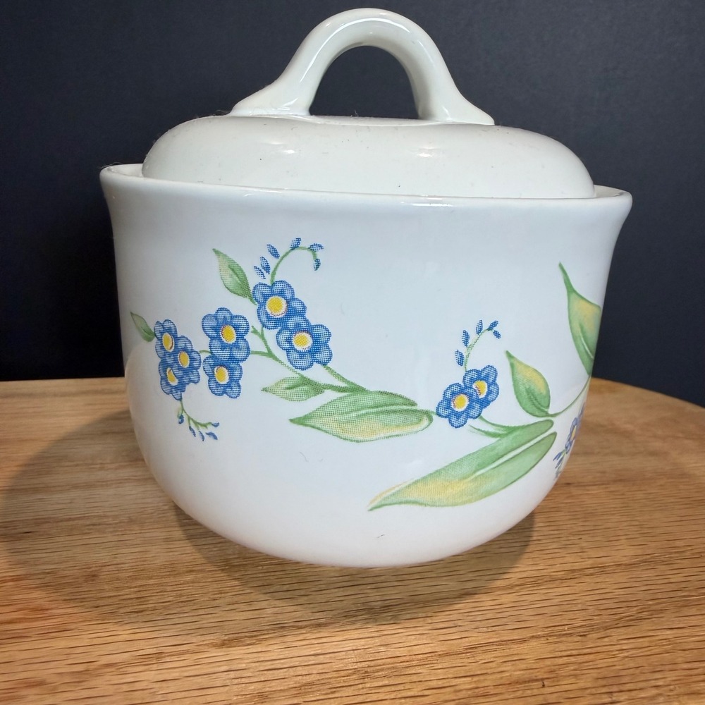 Corelle Coordinates Abundance Sugar Bowl with Lid Stoneware Floral Blue Yellow
